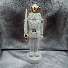 White & Gold Ceramic Nutcracker King Figurine 12 in Christmas Decor picture