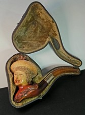 Antique C Stehr Meerschaum Figural Lady Pipe Amber Stem Original Case 1800s  picture