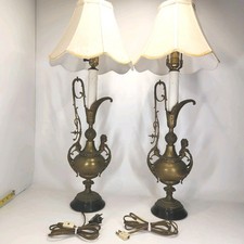 VTG Brass Table Pitcher  Lamp Figural Ewer Pair 32
