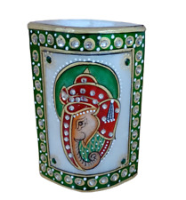 Marble Rajasthani Art Pen Holder, Elephant Bejeweled Office Desk Accessory picture