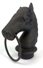 Antique Cast Iron Horse Head Hitching Post Top w/ Hitch Ring picture