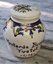 Vintage Moutarde Bouquet Yvetot 1735 mustard jar milk glass France with lid picture