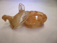 VINTAGE Style MINI GLASS HEN AMBER SWIRL CHICKEN NEST SALT CELLAR Basket - MINT picture