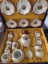 Vintage Japan Lusterware Tea Set 17 Pc Victorian Couple Gold Gilt Case picture