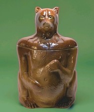 VTG F.A.P. Co. Big Brown Bear Classics Ceramic Cookie Jar w/ Lid Creepy picture