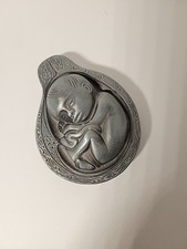 Vtg 1950-60s Parke-Davis Tabron Baby In Womb Fetus Pewter Heavy Paperweight  picture
