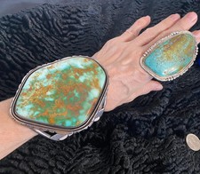 HUGE Signed SW Exquisite Vintage Royston Turquoise SS Cuff Bracelet 291g picture
