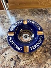Perdomo Cigars Ceramic Ashtray 8.75” Round Gold Foil & Blue NEW IN BOX picture