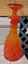 Vintage Diamond Amberina Orange , Yellow, Red Decanter -Stopper picture
