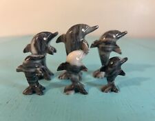 Miniature Black Marble Carved Dolphin Figurines Set Of 6 picture
