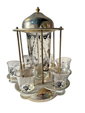 1950's Hazel Atlas MCM Carousel Revolving Cocktail Bar Set Chrome Poodles Horses picture