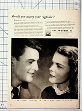 Vintage 1940s Prudential Life Insurance Print Ad Marriage Opposite Couple Newark picture