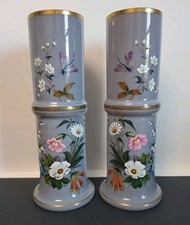 Pair Antique French Hand Painted Lavender Opaline Glass Vases 10