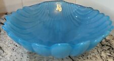 Large Fenton Bowl Blue Shell Heavy Footed Handmade in USA Vintage Glass RARE picture