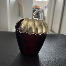Vintage Avon Ruby Red Glass Strawberry Jam Jar with Gold Lid No Spoon picture