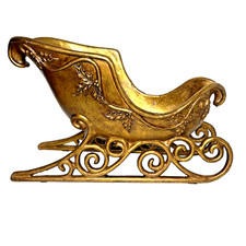 LG Vtg Gold Leaf Santa' Sleigh Christmas Holiday Decor w/Ornaments Potpourri 20' picture