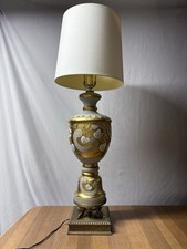Vintage 40” Hollywood Regency-style gold-gilt and frosted glass Table Lamp 1970s picture