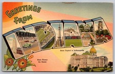 c1944 Greetings From Indiana Large Letter State Capitol Linen Tichnor Postcard picture