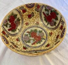 Large 10” Asian Chinoiserie/Plique á Jour Technique Display Bowl, w/Gold Accents picture