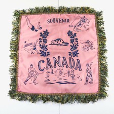 Vintage Souvenir Pillow Cover Canada Beaver Maple Leaf Pink Blue picture