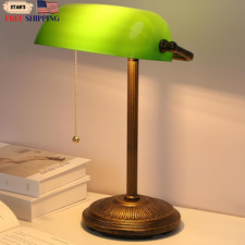 Bankers Desk Lamp Green Glass Shade Vintage Desk Lamp with Pull Chain Switch.... picture