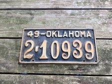 Vtg 1949 License Plate Oklahoma Tulsa County Black& White picture