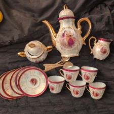 Vtg Porcellane di Firenze Italy 20 Pc Lusterware Tea Set Courting Couple Gold picture