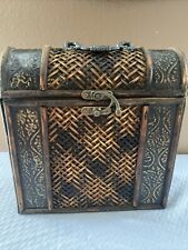VTG Treasure Chest Purse Wooden Box Bag Carry Hand Brown Black Interior READ picture