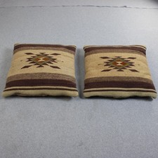 The Zapotec Wool Pillow Set Of 2 Beige Handwoven 16x16 Southwestern Mexican Art picture