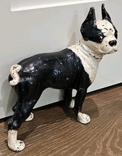 Antique HUBLEY Cast Iron Boston Terrier Dog Doorstop Design 331 Original Paint picture