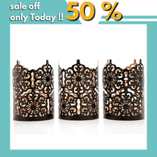 Hosley, Set of 3 Black Metal Candle Holders, 4 Inch High Lattice Cut Lanterns picture