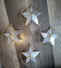 Vintage Capiz Star Ornaments-White with Gold Framing (Lot of 4) picture