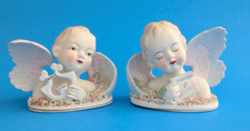 Pair of Vintage Lefton China Bisque Porcelain Angel Figurines Hand-painted KW432 picture