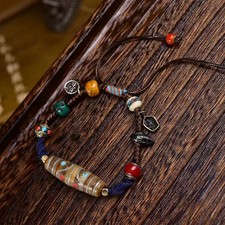 38.5x13mm Tibetan Inlaid Multi-Treasure Dzi Bead Handwoven Adjustable Bracelet picture