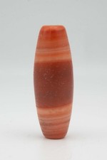 Tibetan Handmade Banded Cylindrical Agate Collectible Bead Red Brown picture