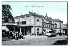 c1910 La Gare Montparnasse Transit Station Paris France Trolley Car Postcard picture