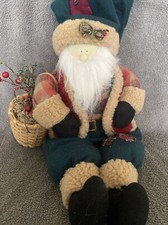 VTG Handcrafted Cloth Santa Doll With Burlap Bag, Primitives, 11 “ Shelf Sitter picture