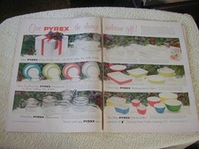 Vintage lot of 2 Pyrex print ads 1951 1953  glassware large 2 page color ad picture
