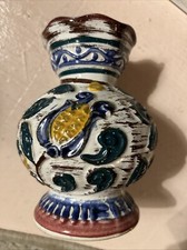Vintage West Germany Flower Vase 1962 Pottery Painted Flowers Floral German Old picture