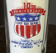 Vintage 1940s 10th Anniversary Soap Box Derby Akron Coca-Cola Glass Tumbler RARE picture