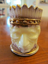 VINTAGE CREAM & GOLD MILK GLASS AMERICAN INDIAN TOOTHPICK HOLDER PERFECT picture