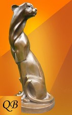 ART DECO CAT BRONZE FIGURE SCULPTURE STATUE CUBIST CHEETAH COUGAR WILD ANIMAL picture