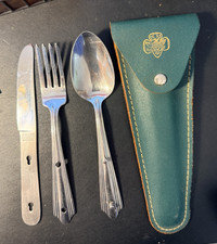 Vintage Girl Scouts Stainless Steel Utensil Set Belt Pouch Geo. Schrade Knife Co picture