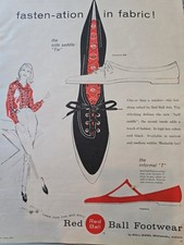 1959 Women's Red Ball Footwear Fasten-ation In Fabric Vintage Art Ad  picture