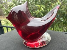 Royal Red Leo Ward Signed 1996 Cardinal of Love Art Glass Bird Paperweight picture