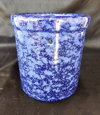 Blue Spongeware Crock Speckled Stoneware Farmhouse Country Cheese Butter Small picture