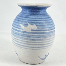 Vintage Signed Studio Art Pottery blue white abstract seagull vase picture