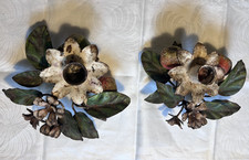 Pair Of Vintage Italian Toleware Flower and Fruit Candle Holders - Gorgeous picture