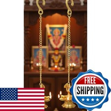 Esplanade Brass Peacock Wall Hanging Diya Oil Lamp Chain - Set 2 - 3.5