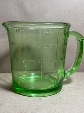 VTG Hazel Atlas A&J Green Uranium Glass 4 Cup Measuring Pitcher picture